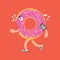 Donut On The Run With Smartphone Health Concept Cartoon Character