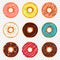 Donut with sprinkles and chocolate isolated on transparent background. Doughnut into glaze in flaat style, donuts top