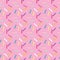 Donut sweet glaze seamless pattern with coconut shavings topping. Colorful sprinkle decoration on candy pink top