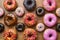 Donuts arranged on a kitchen table, sweet treats in abundance