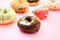 Donuts assorted with glazed on blue and pink