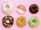 Donuts assorted with glazed on blue and pink