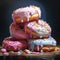 Donuts. assorted glazed donuts. Colorful donuts with icing as background with copy space. Various colorful glazed