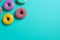 Donuts blue background baked. Generate Ai