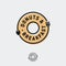 Donuts and Breakfast logo. Cafe bistro logo like donut icon with fork and spoon run around circle.