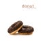 Donuts in chocolate glazed with chocolate chips isolated on the white background, seamless pattern, top view, flat lay