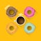 Donuts coffee vector background.