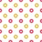 Donuts with colored glaze on pattern background. Donut pattern on white background.