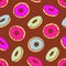 Donuts colored hand drawing seamless pattern