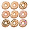 Donuts decorated with icing color illustrations set
