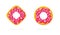 Donuts or doughnut sweet isolated icons set with sprinkles logo flat cartoon illustration, pink colored glazed with