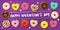 Donuts with Happy Valentine`s day note. Different donuts in shape of hearts and circle