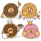 Donuts mascot character cute emoticon sticker set