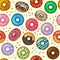 Donuts pattern. Tasty bakery dessert vector colored seamless background