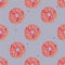 Donuts with red glaze and little hearts for St. Valentine`s day seamless pattern with outlines