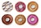 Donuts set hand drawn watercolor painting on white background . isolated pictures for object or