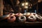 Donuts On Stone In Rustic Pub