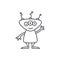 Doodle alien. Cartoon UFO. Funny fiction character. Hand drawn celestial outline icon