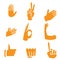 Doodle All Hand Emojis Gestures Vector Icons Set. Biceps, fist, folded hands, victory hand emojis. Emoticon Gesture Illustrations