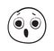 Doodle astonished emoji. Round sketchy funny avatar, vector illustration