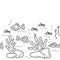 Doodle background. Fishes, underwater plants. Vector hand drawn illustration