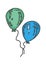 Doodle balloons drawing blue and green. sketch new