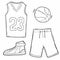Doodle Basketball Uniform. Basketball shirt, shorts and sport shoes. Basketball Ball in vector