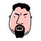 Doodle bearded Man face. Cartoon angry man