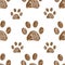 Doodle brown paw prints  vector with white background seamless pattern for fabric