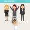 Doodle business women with human Resource mobile recruiting vector illustration EPS10.