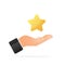 Doodle button. Business vector icon. Hand with star rating.