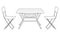 Doodle Camping folding table and chairs. Tourist furniture for picnics, outdoor recreation, rest in nature. Outline hand-drawn