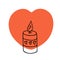 Doodle candle simple icon.Decoration for birthday party or romantic dinner for Valentine`s Day.Festive hand-drawn candlelight log