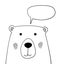 Doodle cartoon bear with chat cloud sketch illustration. Talking, dialogue. Speech bubble. Teddy bear. Wild animal. Postcard