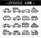 Doodle cartoon car icon set