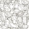 Doodle cats seamless pattern. Black and white cute cats background