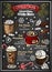 Doodle chalk drawing Christmas chocolate drinks menu on blackboard. Sketch hand drawn banner of hot drinks, marshmallow