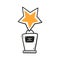 Doodle champion trophy cup on star shape. Hand drawn award decorative icon. Sport prize trophy of winner. Vector