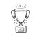 Doodle champion trophy cup of winner. Hand drawn award decorative icon. Sport prize trophy. Vector illustration isolated