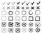 Doodle check marks. Hand drawn checkbox, examination mark and checklist marks. Check signs sketch vector illustration