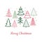 Doodle christmas tree card. Doodle fir-trees snow season concept. Vector winter holiday background