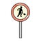 Doodle circle caution emblem and laborer with shovel