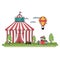 Doodle circus with shop carnival and air balloon