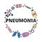 Doodle colored pneumonia icons in circle.