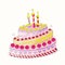 Doodle colorful birthday cake with roses and three candles