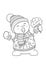 Doodle coloring book page snowman with ice cream