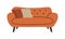 Doodle contemporary sofa. Comfortable couch mid century style, vector room decoration interior design