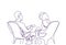 Doodle Couple Sit In Armchairs Speaking Hand Drawn Man And Woman Silhouette Dating Communication White Background