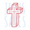 Doodle cross. Religion Christian poster hand drawn icon with text Jesus saves on white background