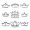 Doodle crown princess collection. Simple crowning, elegant queen or king crowns hand drawn.